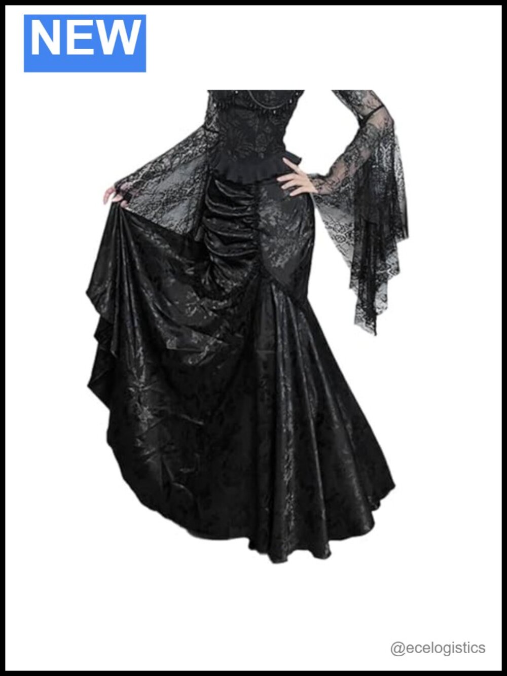 Gothic High Waisted Pleated Fishtail Maxi Skirt Ruffle Hem A-Line